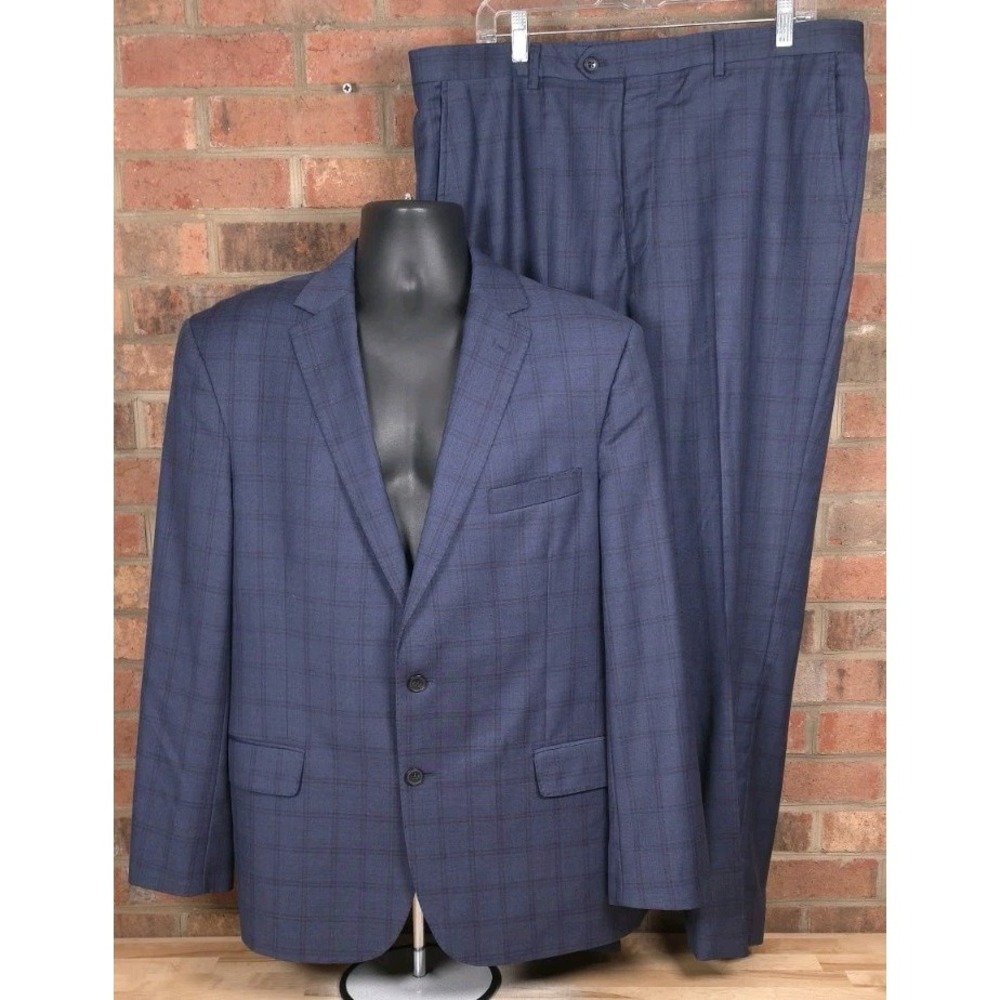 Jos A Bank Reserve REDA 44R 38x30 Blue Plaid Suit Italian Wool 2 Button